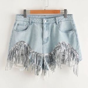 Shein Plus Sequin Fringe Shorts
